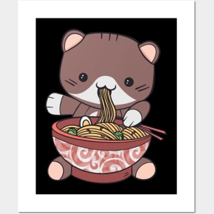 Kawaii Ramen Kitty - Cat Vaporwave Aesthetic World Posters and Art